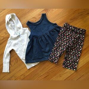 Toddler Navy Polka Dress with Lollipop Stix Leggings & White Hooded Zip Cardigan